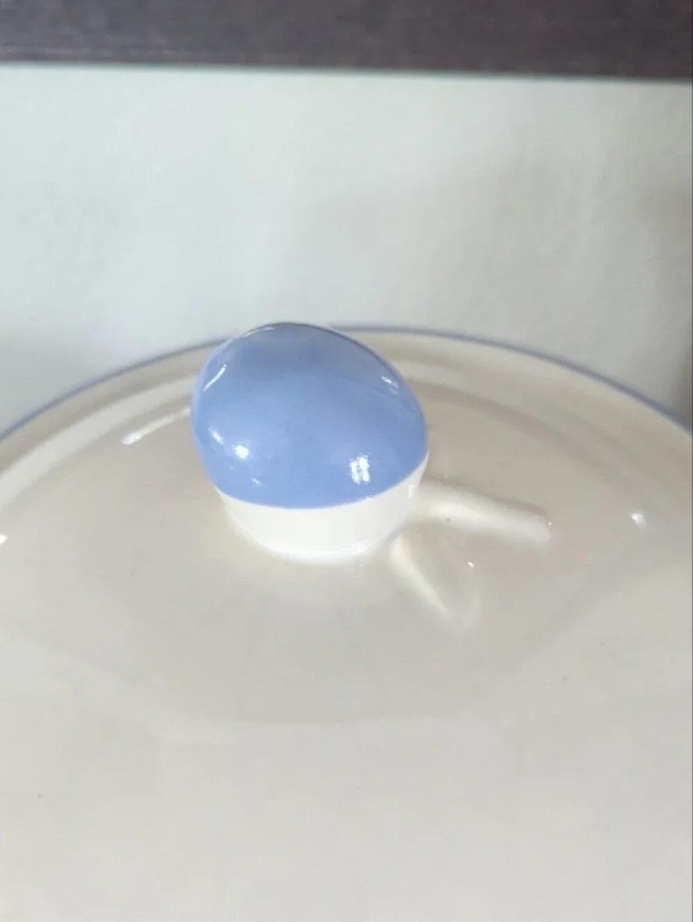 Vintage White Ceramic Canister with Pink Tulip and Blue Trim
